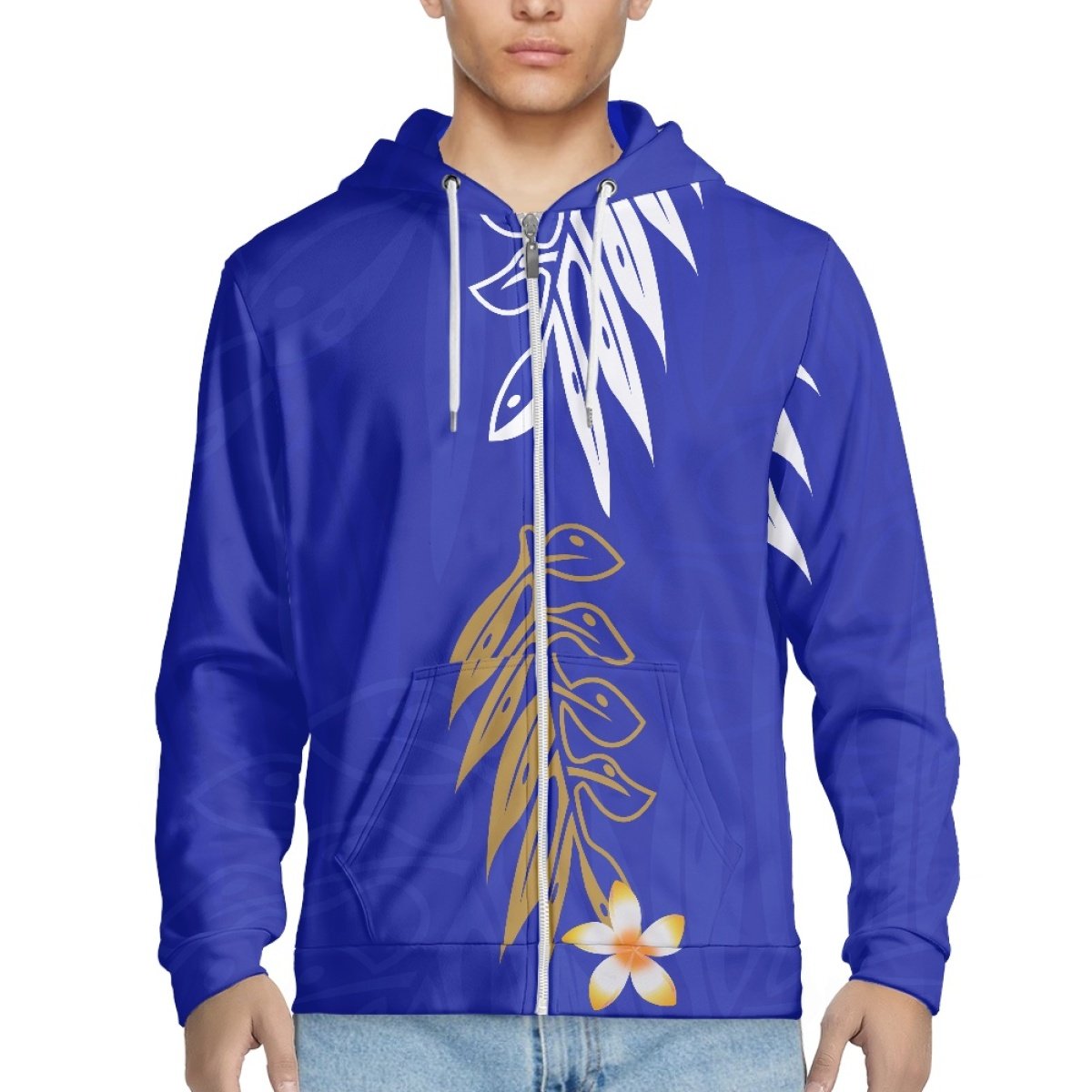 Best Selling Full Print Zip Hooded Hoodie Custom Polynesia Tribal Print Men's Hoodie Print On Demand Polyester Men's Sweatshirt