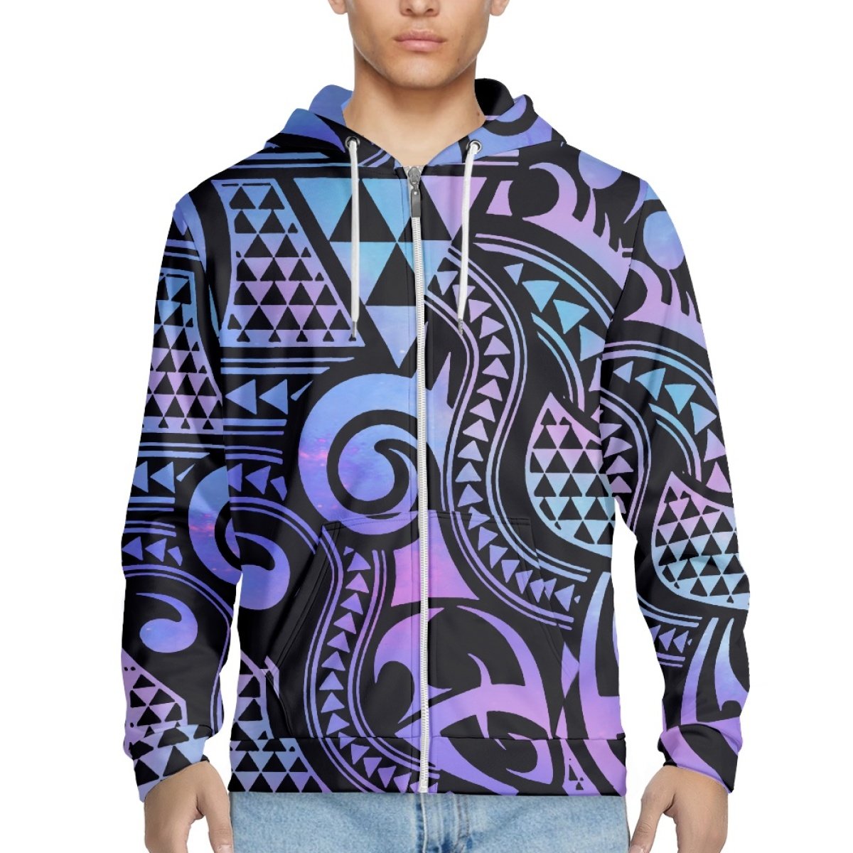 Best Selling Full Print Zip Hooded Hoodie Custom Polynesia Tribal Print Men's Hoodie Print On Demand Polyester Men's Sweatshirt