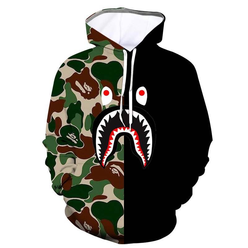 New Men's Hoodie Shark Series Shark Head COSPLAY 3D Digital Print Cool functional Pocket Hoodies Sweatshirts