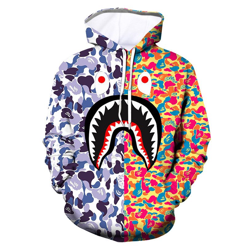 New Men's Hoodie Shark Series Shark Head COSPLAY 3D Digital Print Cool functional Pocket Hoodies Sweatshirts