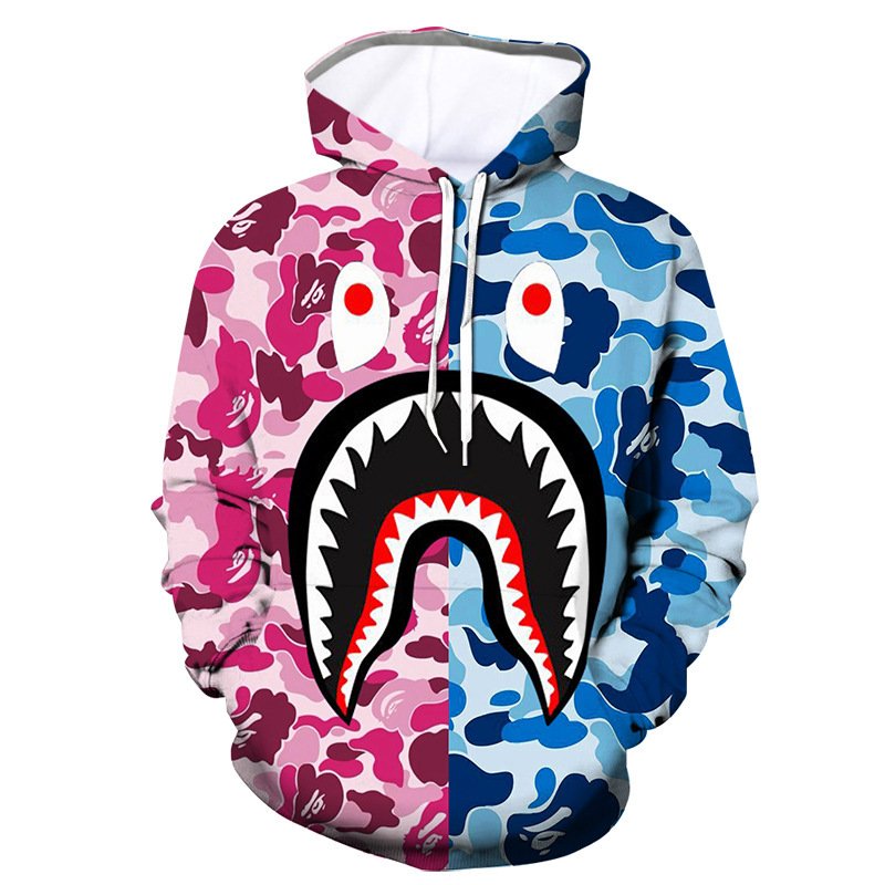 New Men's Hoodie Shark Series Shark Head COSPLAY 3D Digital Print Cool functional Pocket Hoodies Sweatshirts