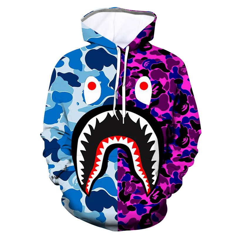 New Men's Hoodie Shark Series Shark Head COSPLAY 3D Digital Print Cool functional Pocket Hoodies Sweatshirts