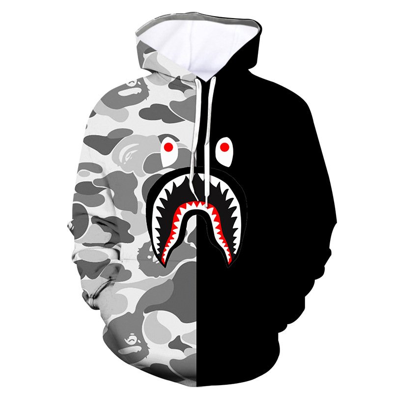 New Men's Hoodie Shark Series Shark Head COSPLAY 3D Digital Print Cool functional Pocket Hoodies Sweatshirts