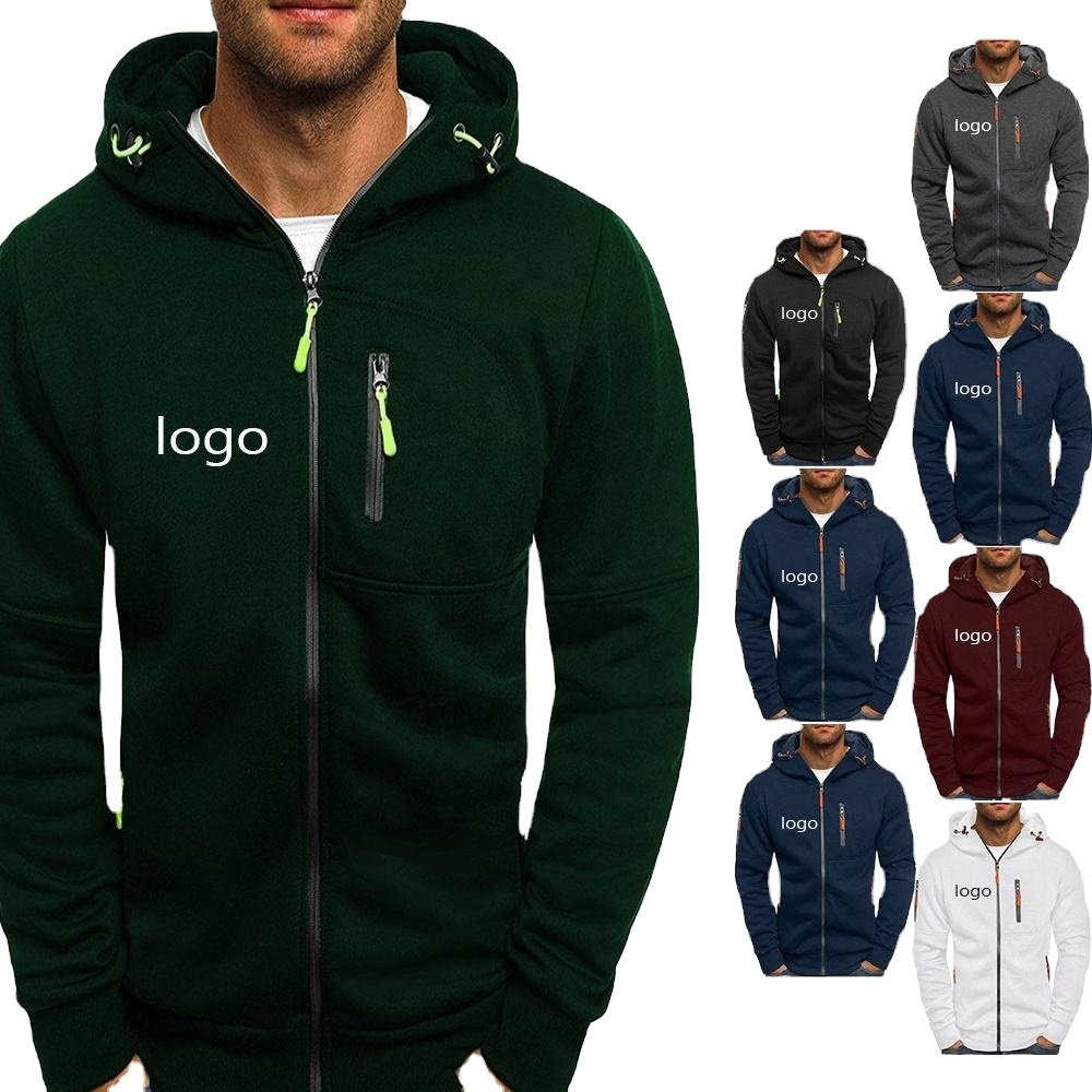 Custom LOGO Polyester Fabric Men's Jackets Coats Casual Zipper Sweatshirts Male Tracksuit Jacket Mens Full Zip Up Hoodie