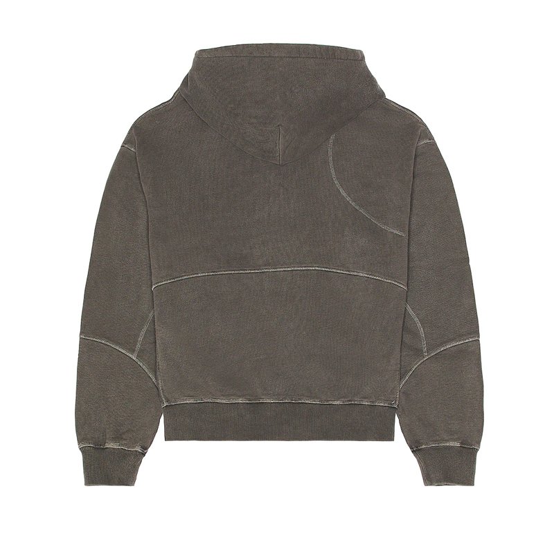 OEM Contrast Stitch Long Sleeve Side Slant Zipper Pockets Heavy Washed Hoodie Men