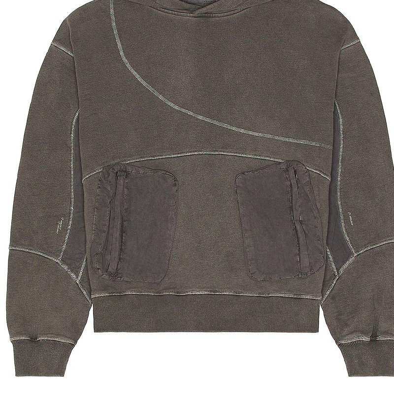 OEM Contrast Stitch Long Sleeve Side Slant Zipper Pockets Heavy Washed Hoodie Men