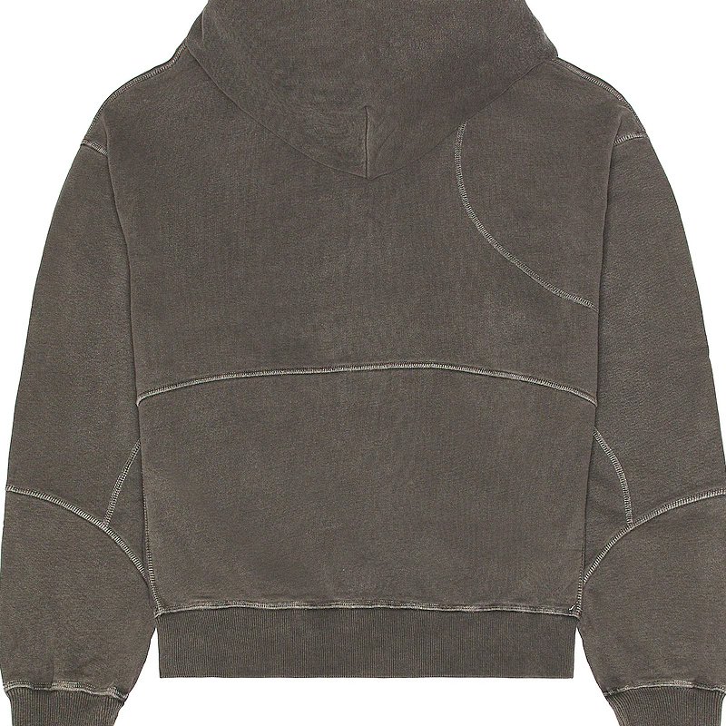 OEM Contrast Stitch Long Sleeve Side Slant Zipper Pockets Heavy Washed Hoodie Men