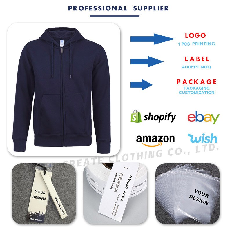 Wholesale Custom Logo Printing Cotton Plain Zipper Hoodie Mens Zip Up Hoodie