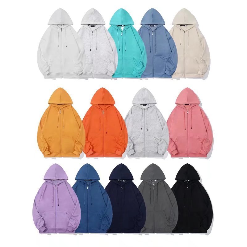 Custom 300g thin terry solid color zippered men's hoodie High quality loose shoulder cardigan jacket for man