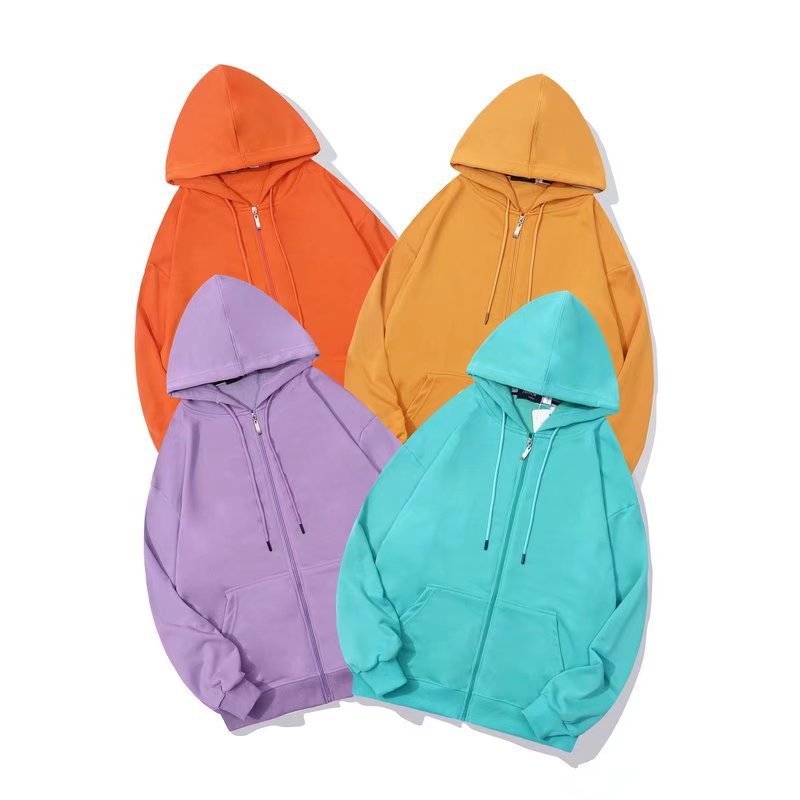 Custom 300g thin terry solid color zippered men's hoodie High quality loose shoulder cardigan jacket for man