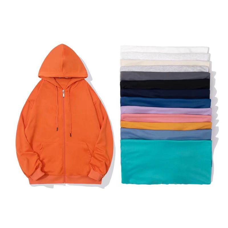 Custom 300g thin terry solid color zippered men's hoodie High quality loose shoulder cardigan jacket for man