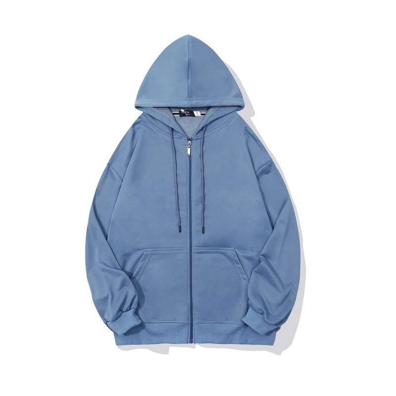 Custom 300g thin terry solid color zippered men's hoodie High quality loose shoulder cardigan jacket for man