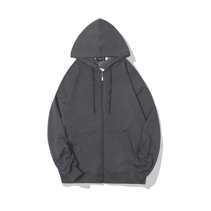 Custom 300g thin terry solid color zippered men's hoodie High quality loose shoulder cardigan jacket for man