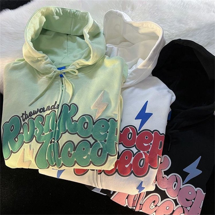 Wholesale Customised High Quality 3D Puff Print Men's Plain Pullover Fleece Zip Up Hoodie