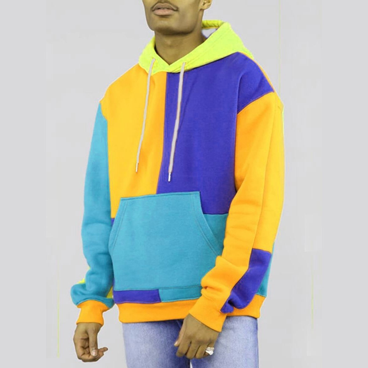 Contrast Color Loose Fit Cotton Men's Custom Color Block Fleece Hoodies Oversize Wholesale Plain Multi Color Panel Hoodie