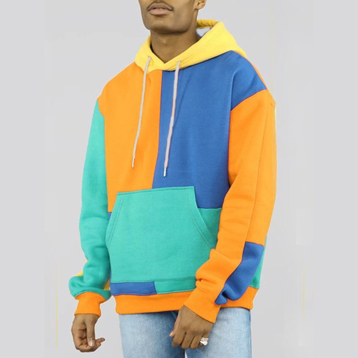 Contrast Color Loose Fit Cotton Men's Custom Color Block Fleece Hoodies Oversize Wholesale Plain Multi Color Panel Hoodie