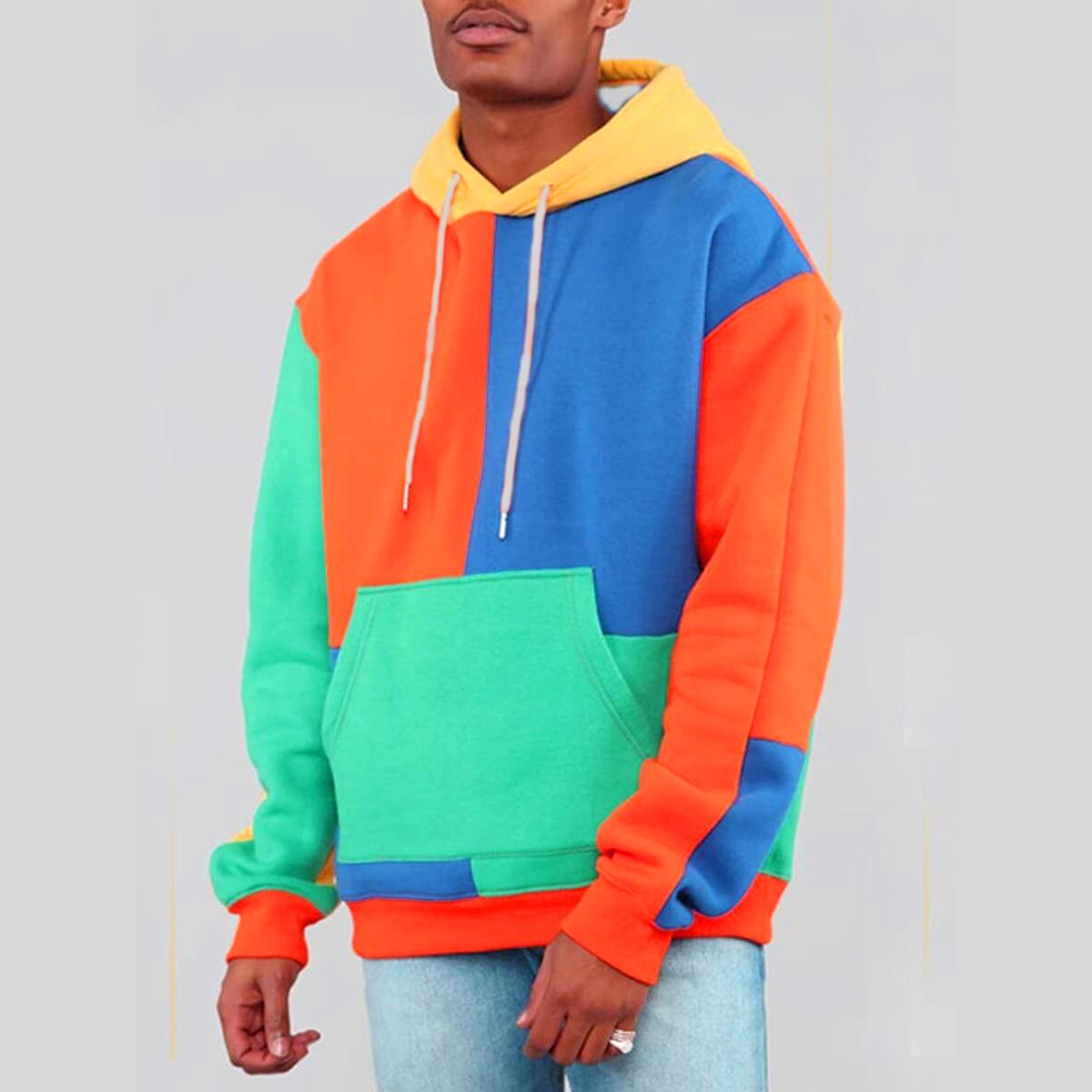 Contrast Color Loose Fit Cotton Men's Custom Color Block Fleece Hoodies Oversize Wholesale Plain Multi Color Panel Hoodie