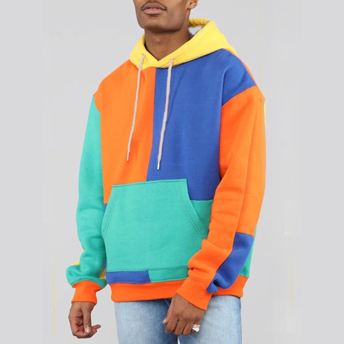 Contrast Color Loose Fit Cotton Men's Custom Color Block Fleece Hoodies Oversize Wholesale Plain Multi Color Panel Hoodie