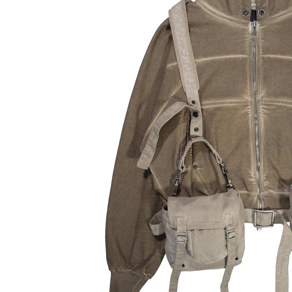 Custom Men's Oversized Faded Washed Color Zipper Up Detachable Harness Cargo Bag Hip Hop Crop Hoodies