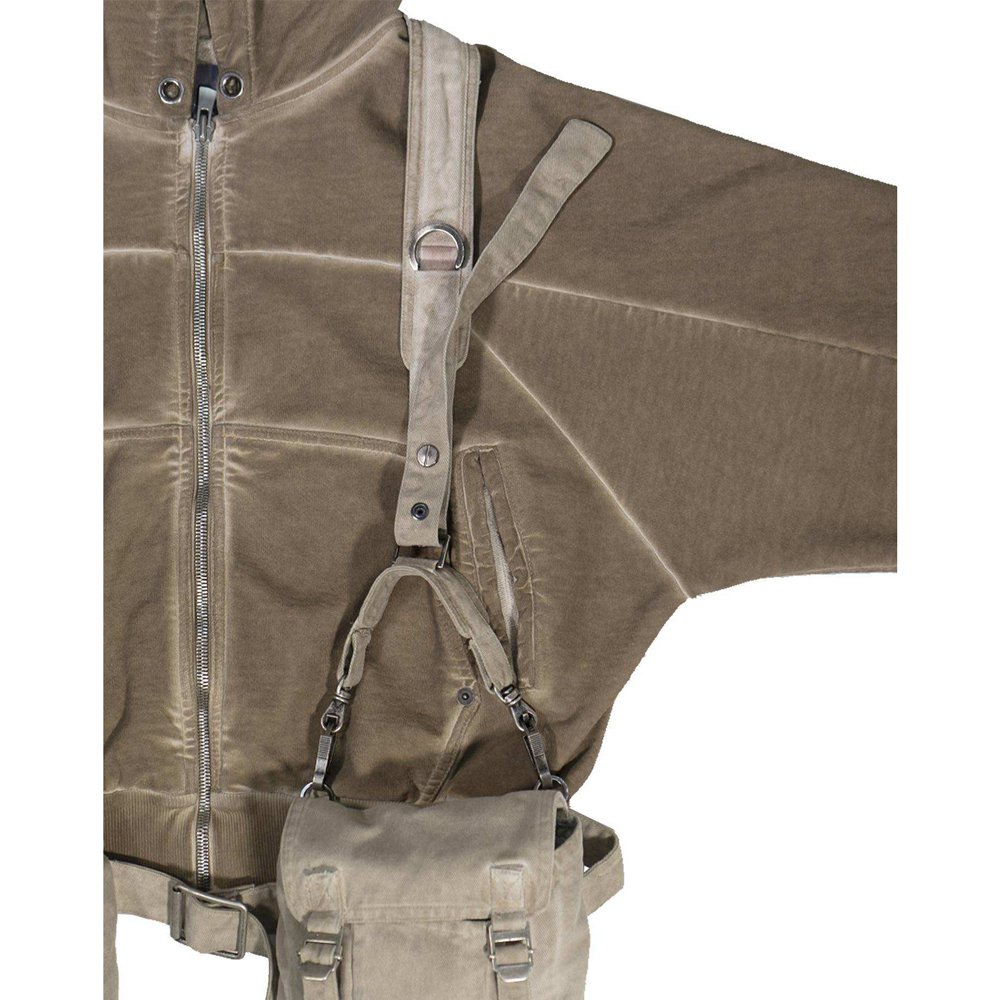 Custom Men's Oversized Faded Washed Color Zipper Up Detachable Harness Cargo Bag Hip Hop Crop Hoodies