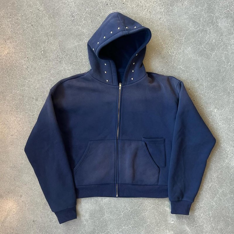Custom Streetwear Heavyweight Cotton Oversized functional Hoodie Men pink Gradient color Vintage blank zip up Acid Wash Hoodies
