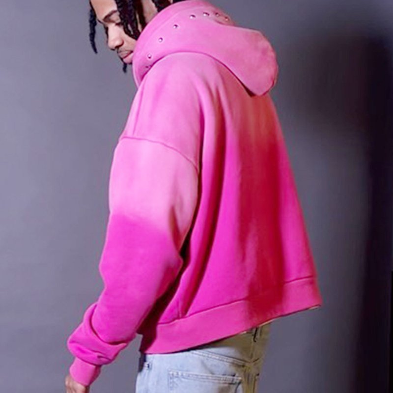 Custom Streetwear Heavyweight Cotton Oversized functional Hoodie Men pink Gradient color Vintage blank zip up Acid Wash Hoodies