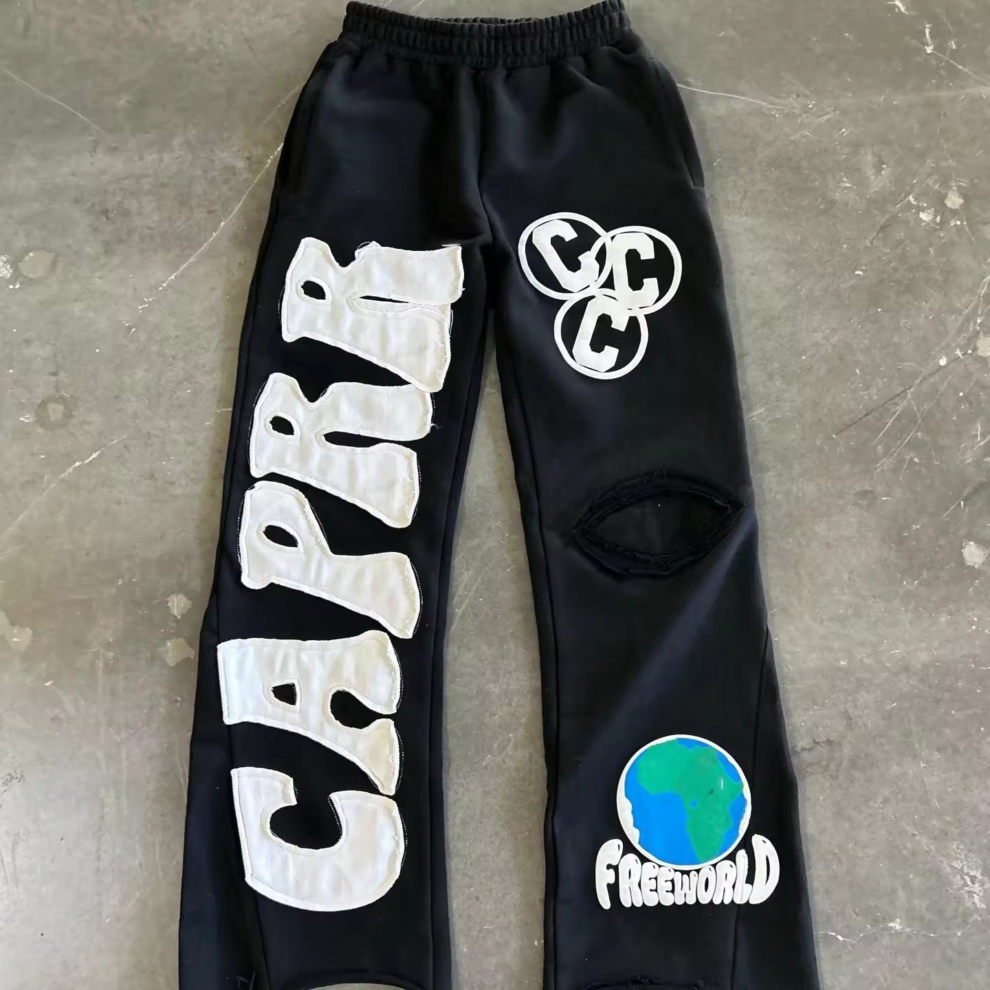 Streetwear Oem Custom Screen Printing Logo Men's French Terry Sweat Pants Jogger Stacked Flare Sweatpants Men