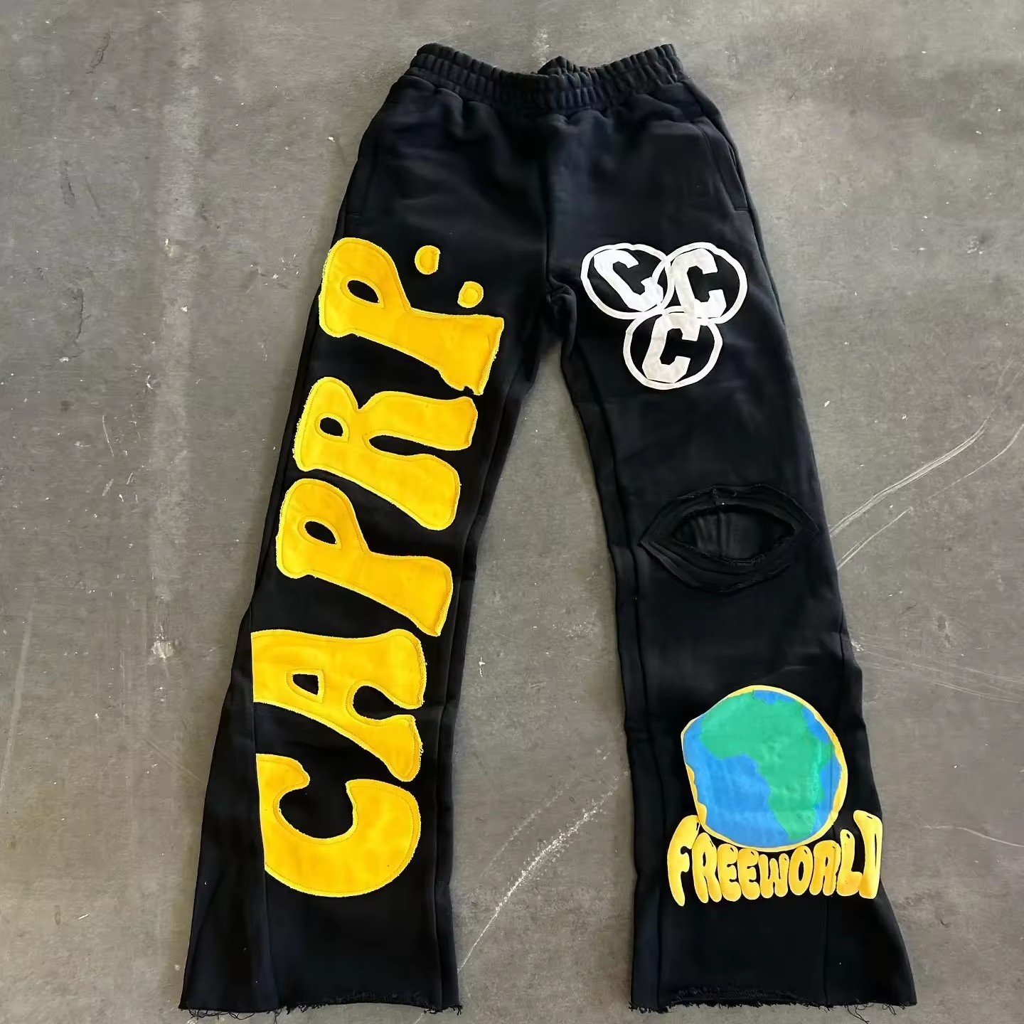 Streetwear Oem Custom Screen Printing Logo Men's French Terry Sweat Pants Jogger Stacked Flare Sweatpants Men