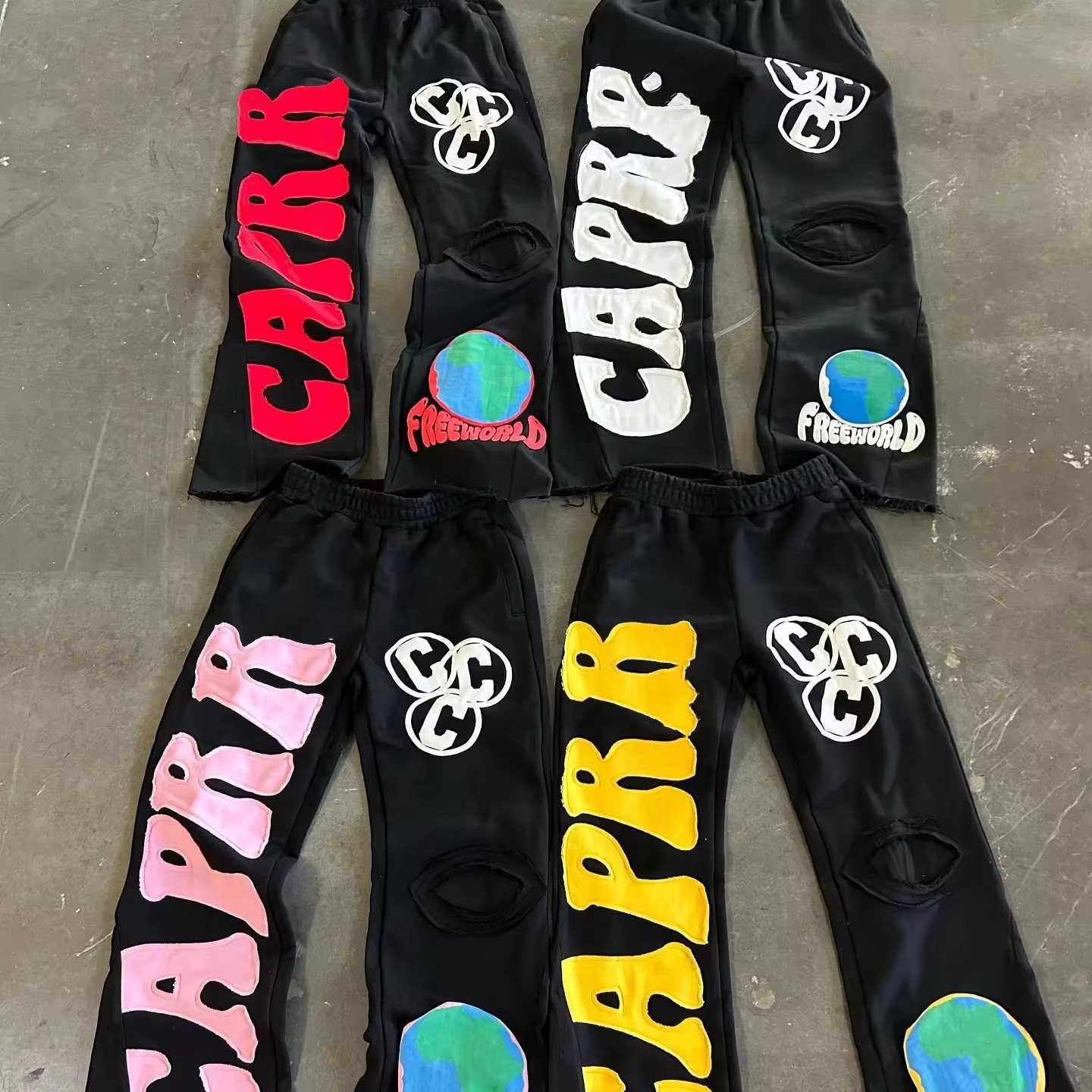 Streetwear Oem Custom Screen Printing Logo Men's French Terry Sweat Pants Jogger Stacked Flare Sweatpants Men