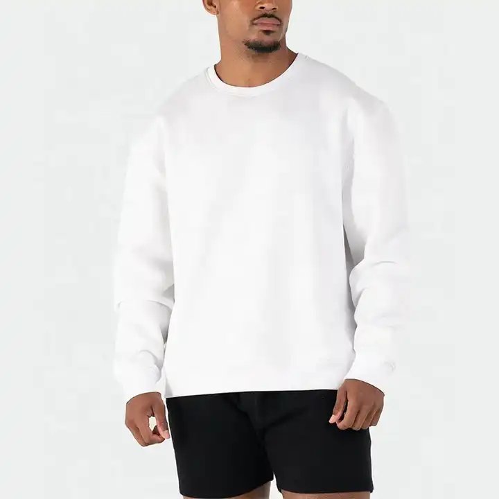 Custom High Quality Relaxed Fit Drop Shoulder Plain Crewneck Pullover Sweatshirt Cotton Polyester Polar Fleece Sweatshirt Men