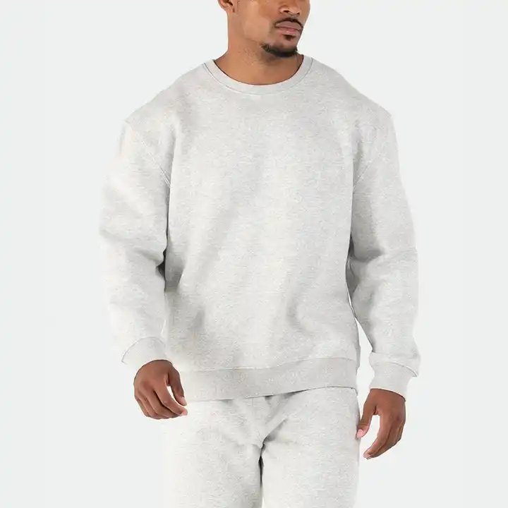 Custom High Quality Relaxed Fit Drop Shoulder Plain Crewneck Pullover Sweatshirt Cotton Polyester Polar Fleece Sweatshirt Men