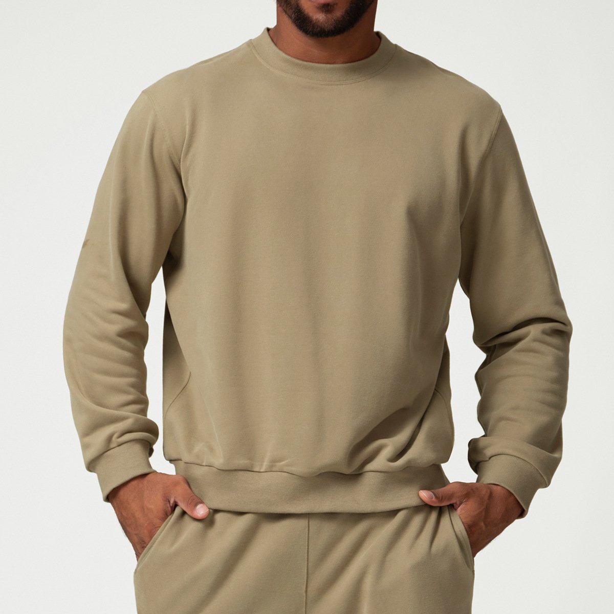 Custom High Quality Relaxed Fit Drop Shoulder Plain Crewneck Pullover Sweatshirt Cotton Polyester Polar Fleece Sweatshirt Men