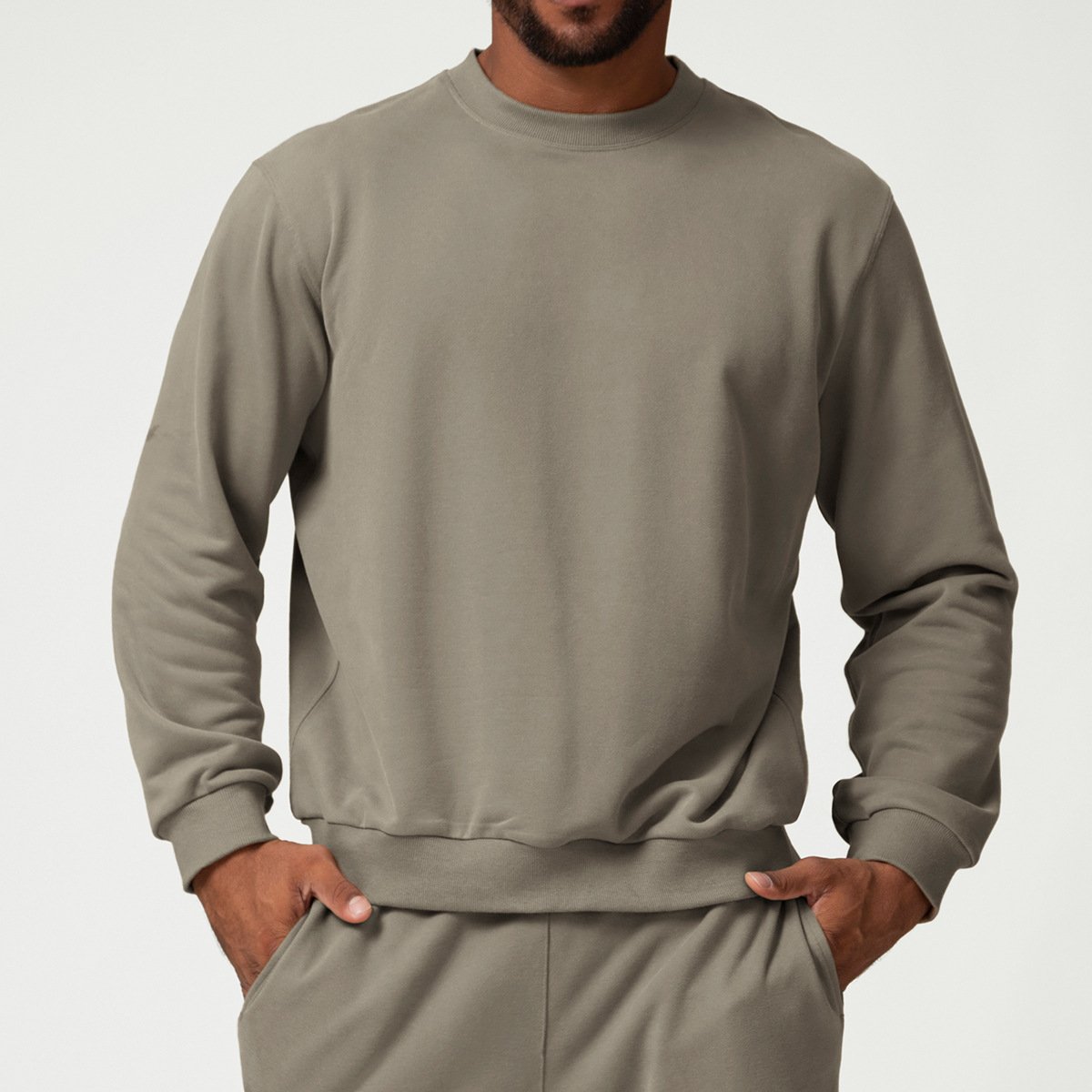 Custom High Quality Relaxed Fit Drop Shoulder Plain Crewneck Pullover Sweatshirt Cotton Polyester Polar Fleece Sweatshirt Men