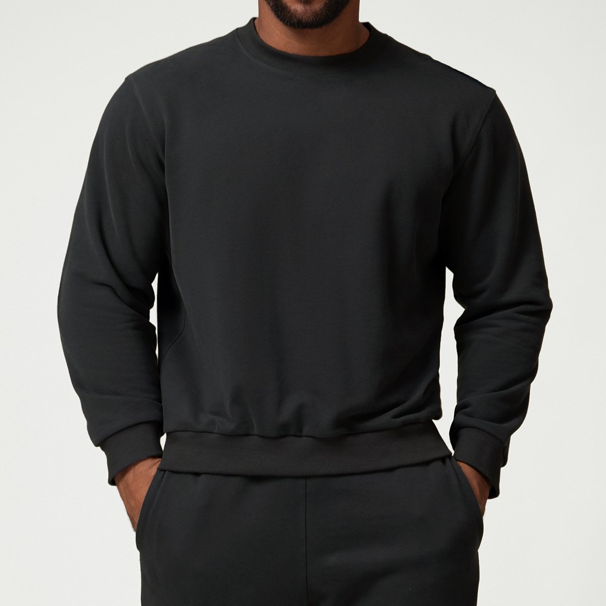 Custom High Quality Relaxed Fit Drop Shoulder Plain Crewneck Pullover Sweatshirt Cotton Polyester Polar Fleece Sweatshirt Men
