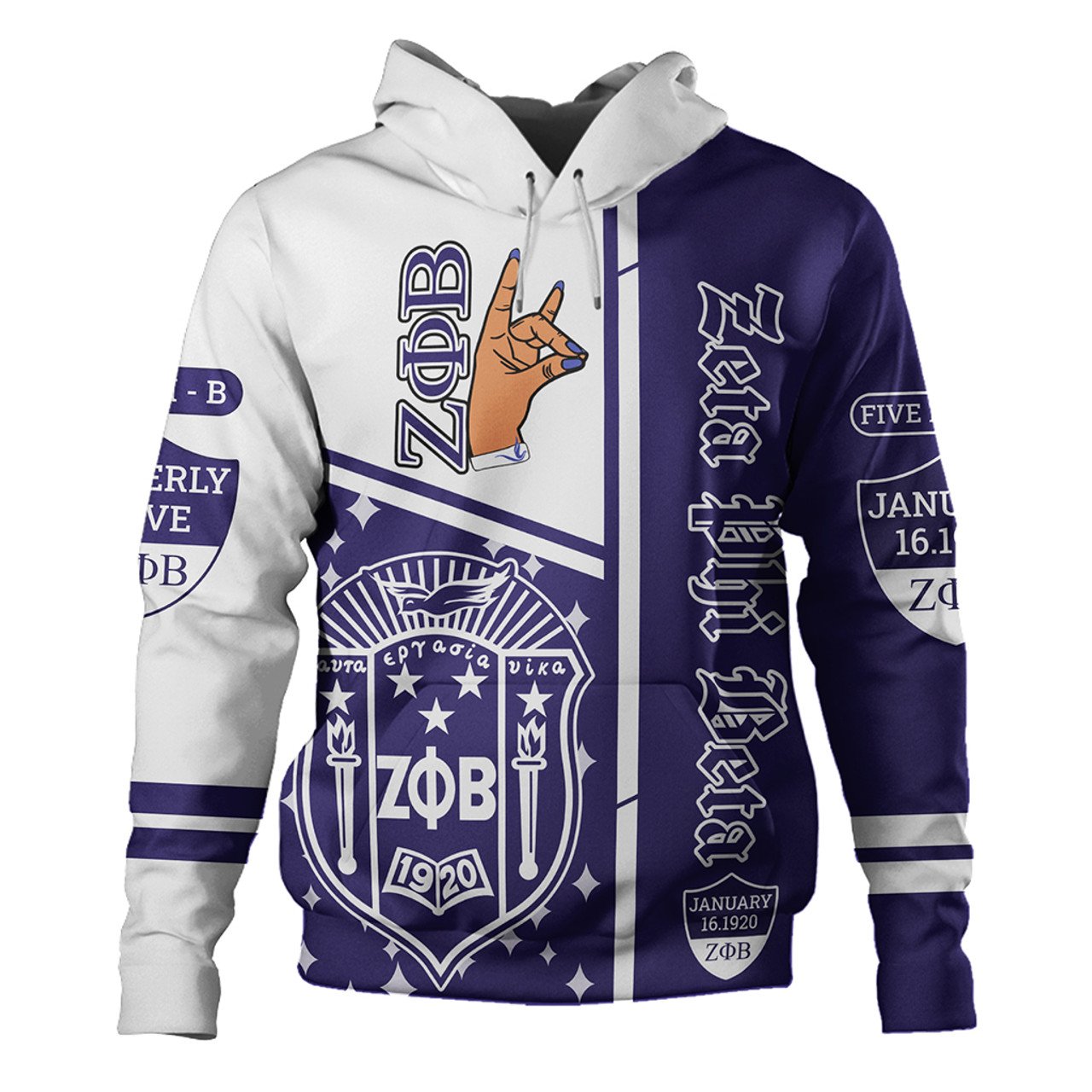 Sublimation Heat Transfer Full Print Zeta Phi Beta Mens Hoodie Sweatshirt Custom Printed Men's Pullover