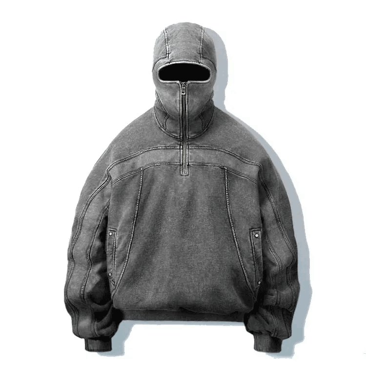 clothing manufacturer wholesale drop shoulder vintage black hooded sweater custom acid wash full face zip up hoodie men
