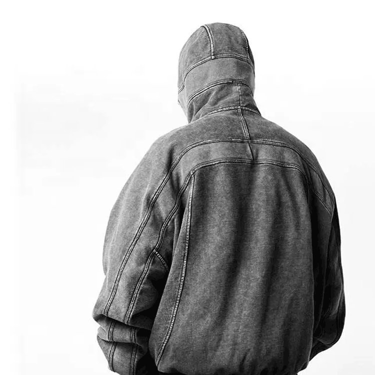 clothing manufacturer wholesale drop shoulder vintage black hooded sweater custom acid wash full face zip up hoodie men