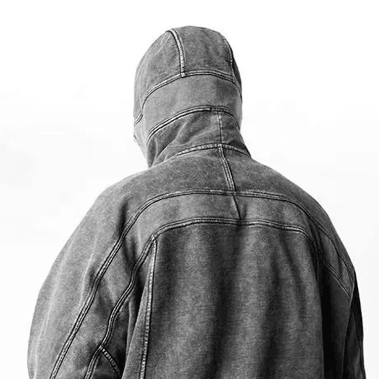 clothing manufacturer wholesale drop shoulder vintage black hooded sweater custom acid wash full face zip up hoodie men