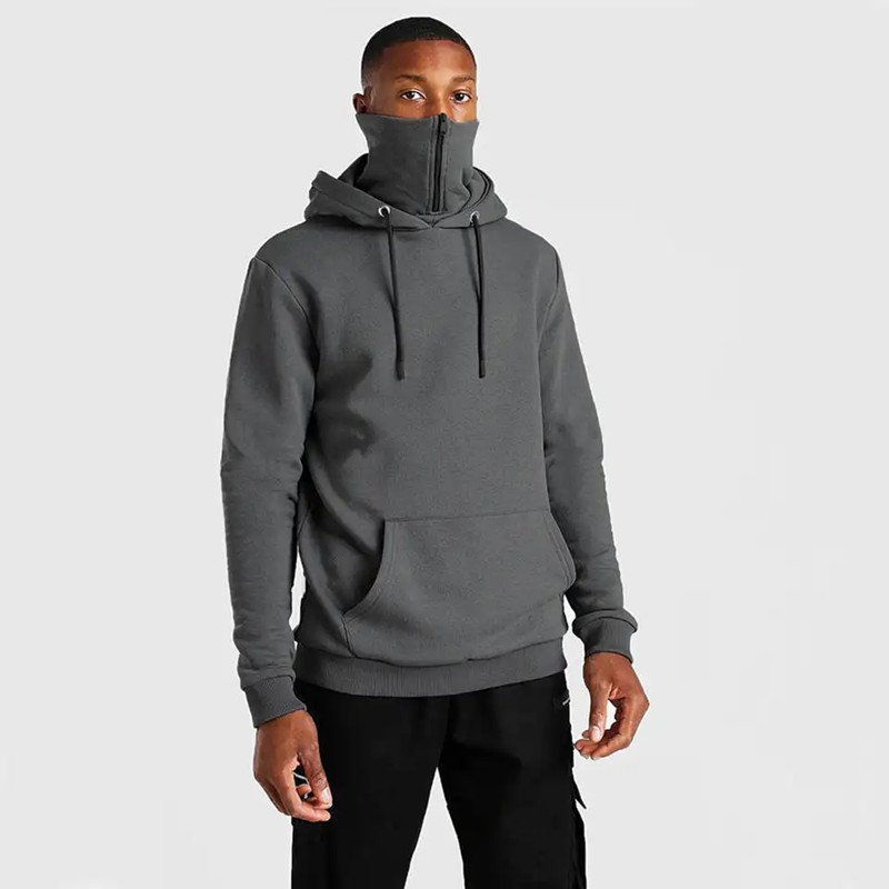 Mens Fashion Hoodie with Zipper Opening Snood Casual Sweatshirts Warm Fleece Inside Street Style Pullover New Male Hoodie
