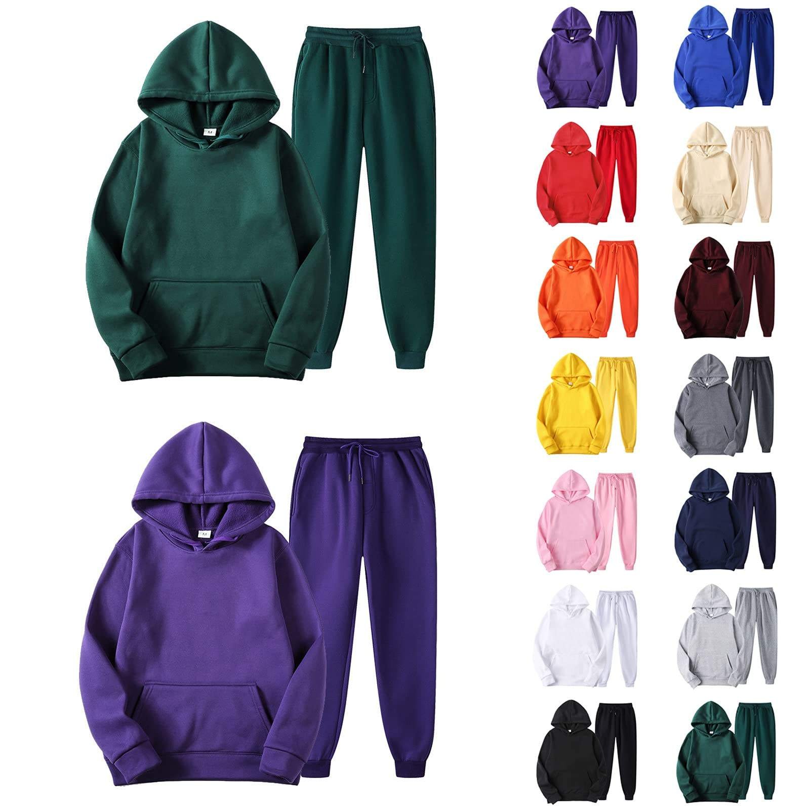 2PCS Outfits Men's Sports Tracksuits Long Sleeve Hoodies Sweatshirt and Sweatpants 100% Polyester Adults Fall Winter Sweatsuit