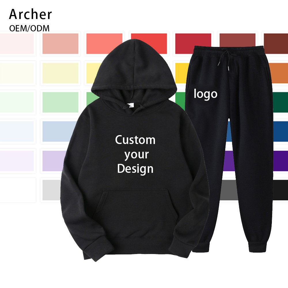 2PCS Outfits Men's Sports Tracksuits Long Sleeve Hoodies Sweatshirt and Sweatpants 100% Polyester Adults Fall Winter Sweatsuit