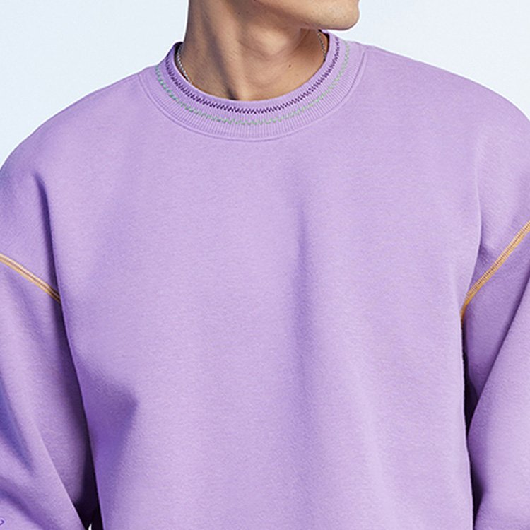 OEM Wholesale Custom Hoodie Contrast Stitching Fleeced Sweatshirt Floral Embroidery Crew Neck Men's Hoodies & Sweatshirts