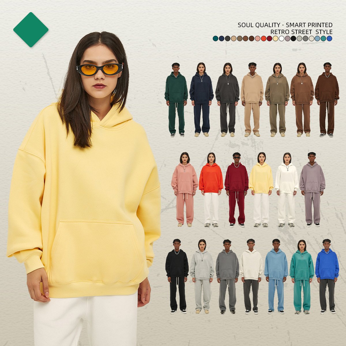 boxy Hoodie manufacturer 350g Sweater Blank Oversized no string Fleece Drop shoulder Custom 3D Puff Print Hoodies&Sweatshirts