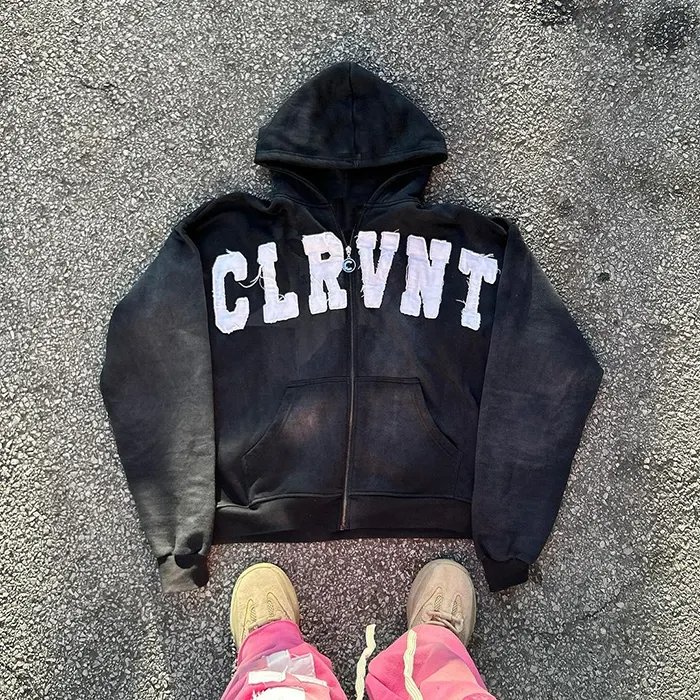 500gsm Custom Logo Mens Acid Wash Sun Faded Distressed Patches Hoodies Embroidery Applique Oversized Boxy Zip Up Hoodie for Men