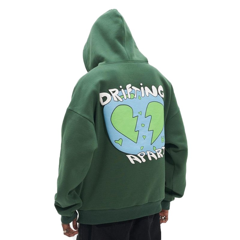 OEM Custom Distressed Hoodie Streetwear 400gsm Cotton Heavyweight French Terry Puff Printing Oversized Hoodies For Men