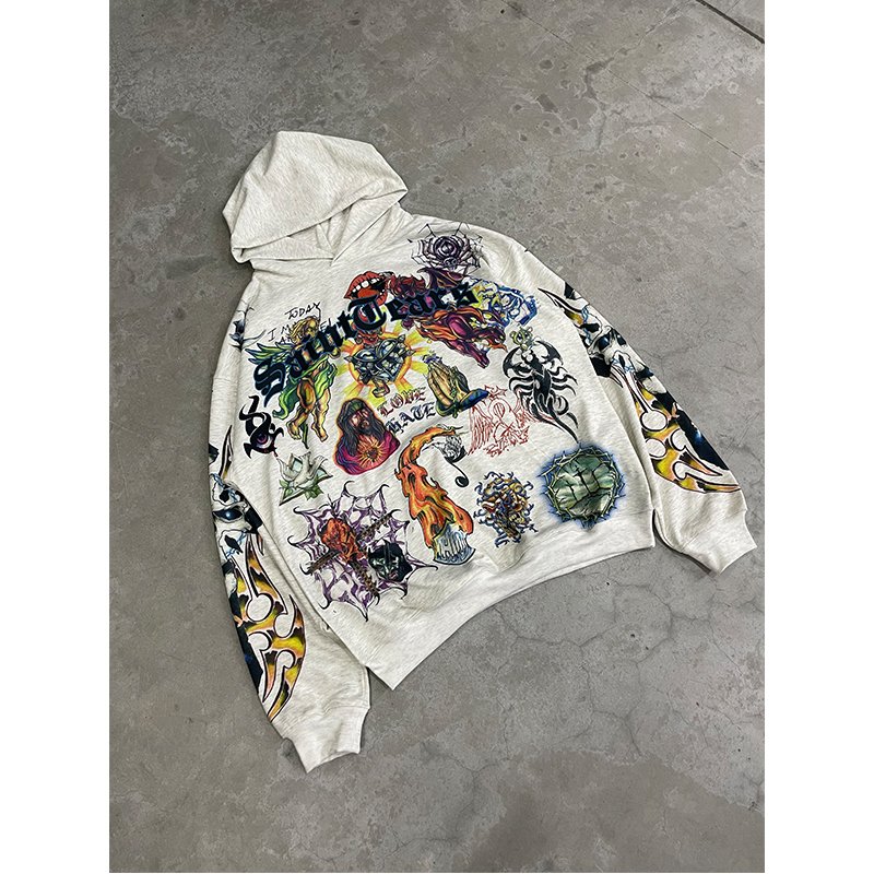 Manufacturer High Quality HeavyWeight Custom LOGO Print Cotton Oversized Streetwear Saint Tears Washed Men's Hoodies&Sweatshirts