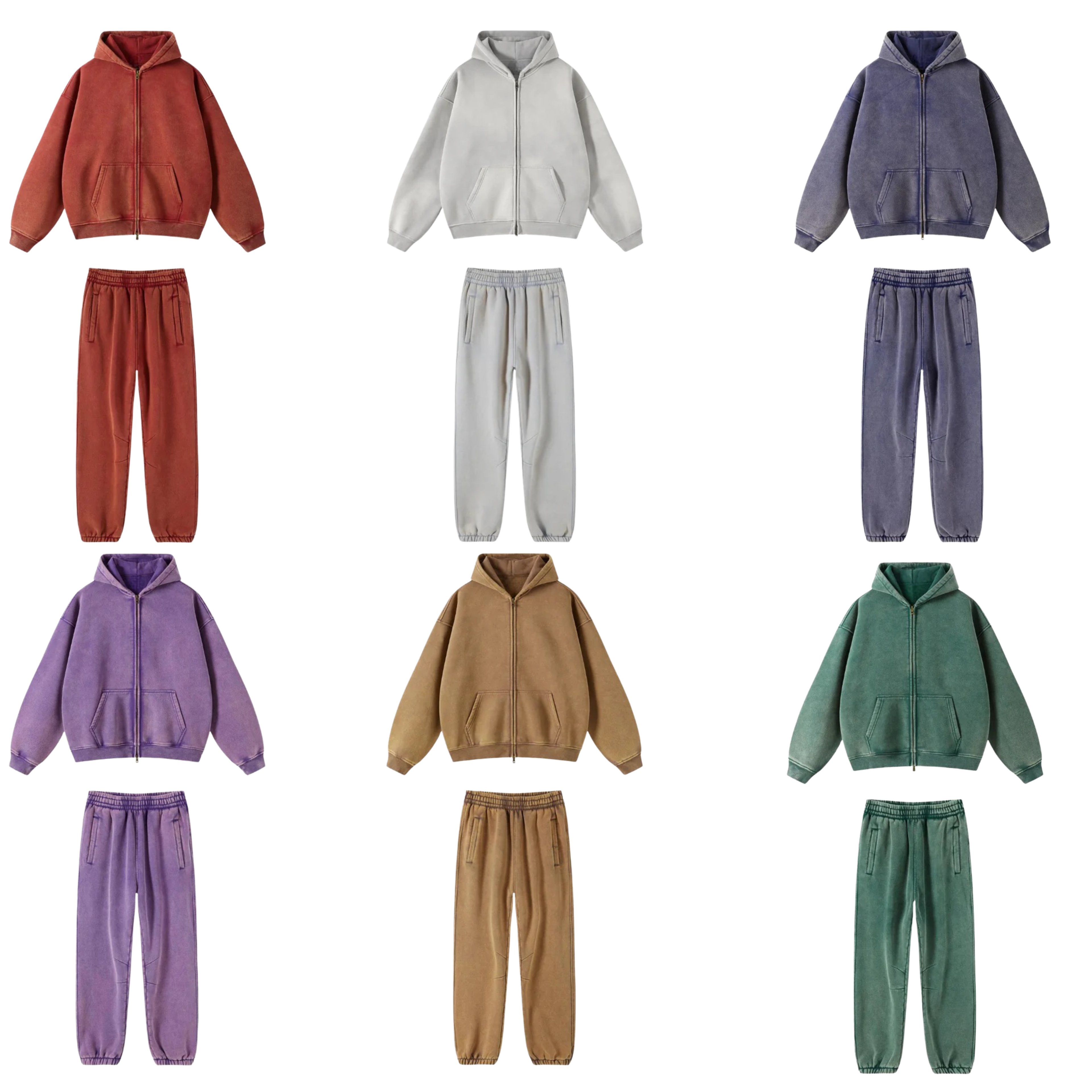 Men's Hooded Sweatsuit Customized Acid Washed Tracksuit 100% Cotton Stone Wash Vintage Hoodie and Sweatpants Unisex Jogger Set