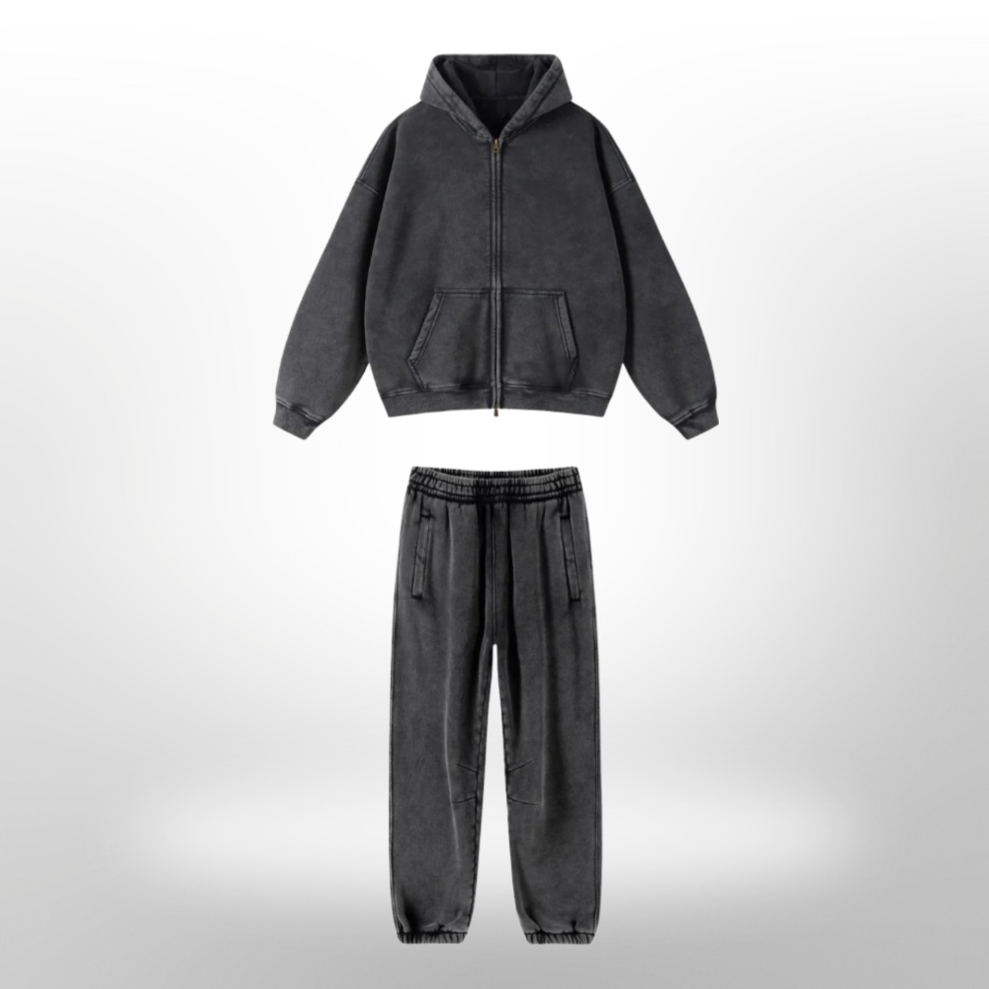 Men's Hooded Sweatsuit Customized Acid Washed Tracksuit 100% Cotton Stone Wash Vintage Hoodie and Sweatpants Unisex Jogger Set