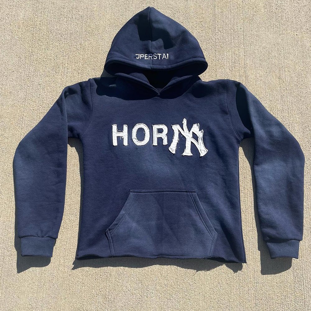 Manufacturer Applique Distressed Embroidery Essentials Boxy Fit French Terry Cut Edge Raw Hem Cropped Hoodie