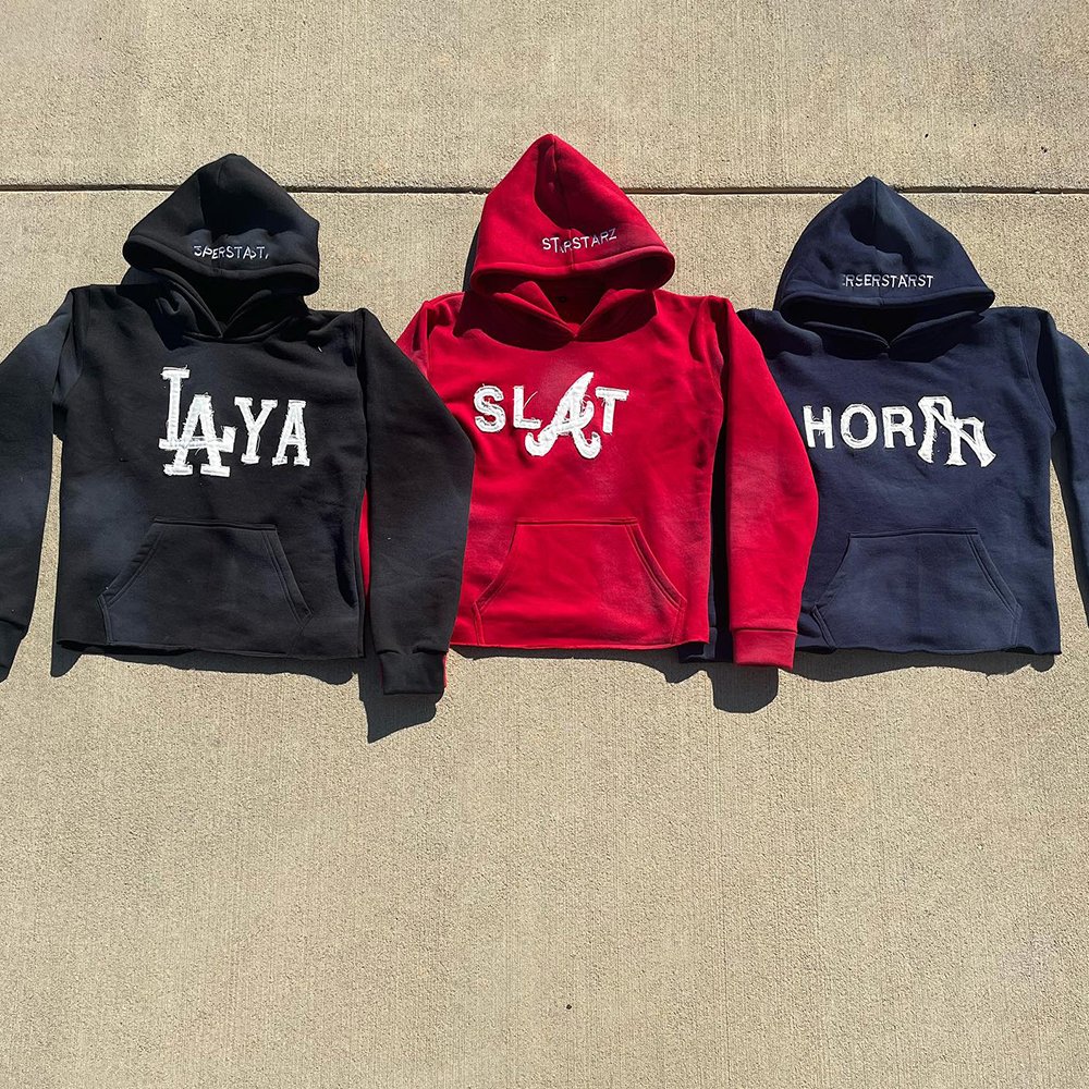 Manufacturer Applique Distressed Embroidery Essentials Boxy Fit French Terry Cut Edge Raw Hem Cropped Hoodie